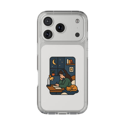 Clear Lofi Midnight Study Case - Cozy Aesthetic Transparent Cover for iPhone & Samsung