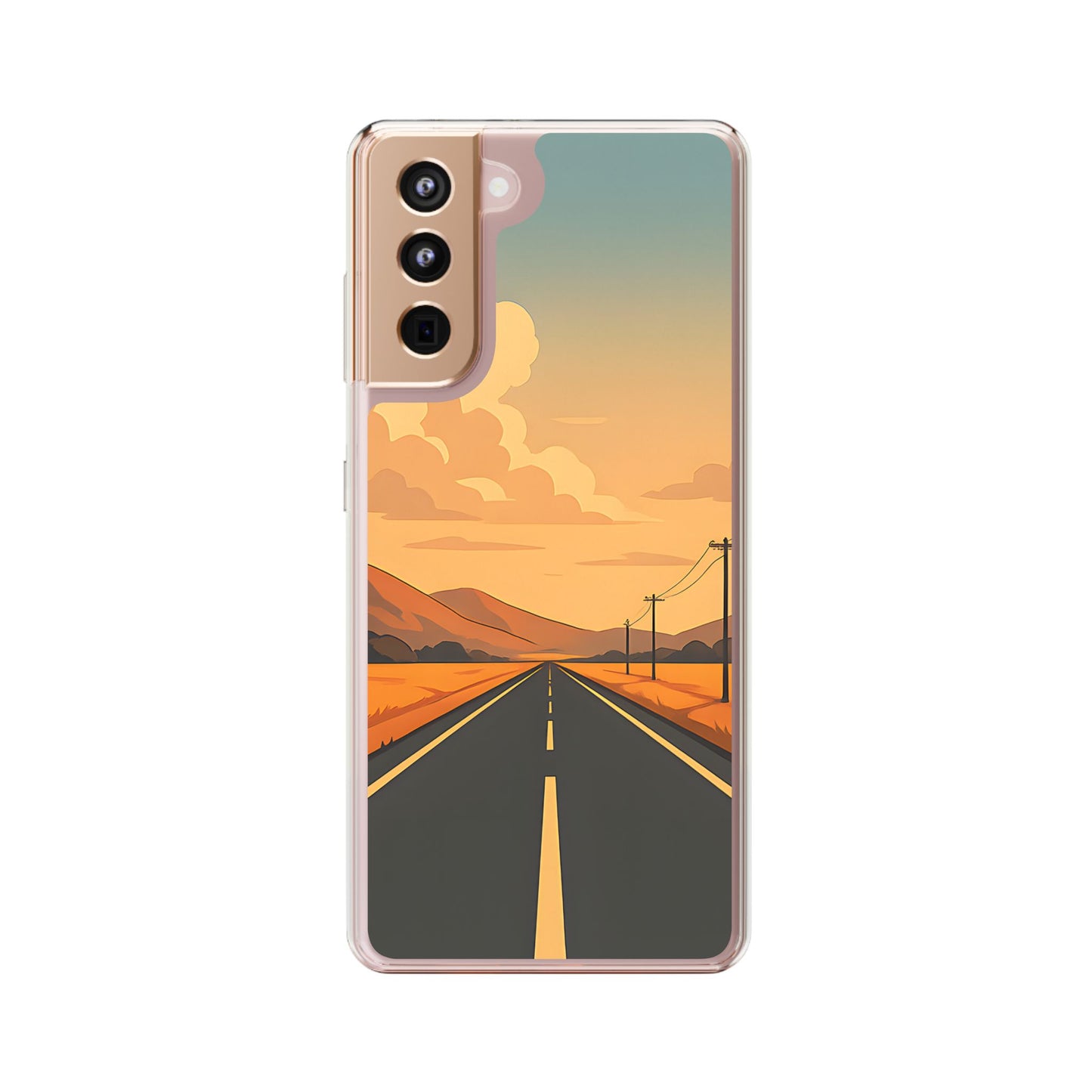 Clear Open Road Sunset Case - Minimalist Journey Aesthetic Transparent Cover
