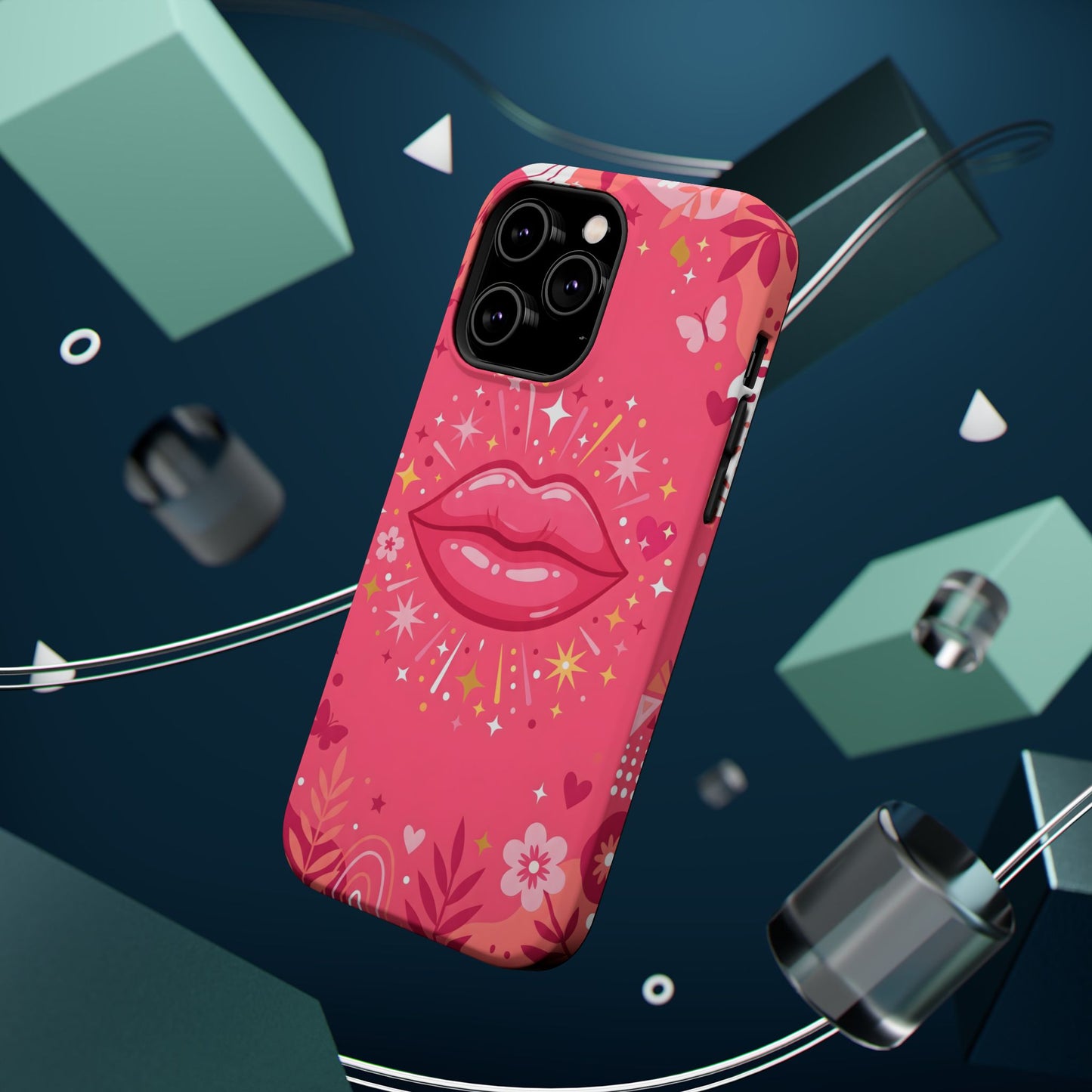 Retro Pink Kiss Floral Magnetic Impact Case