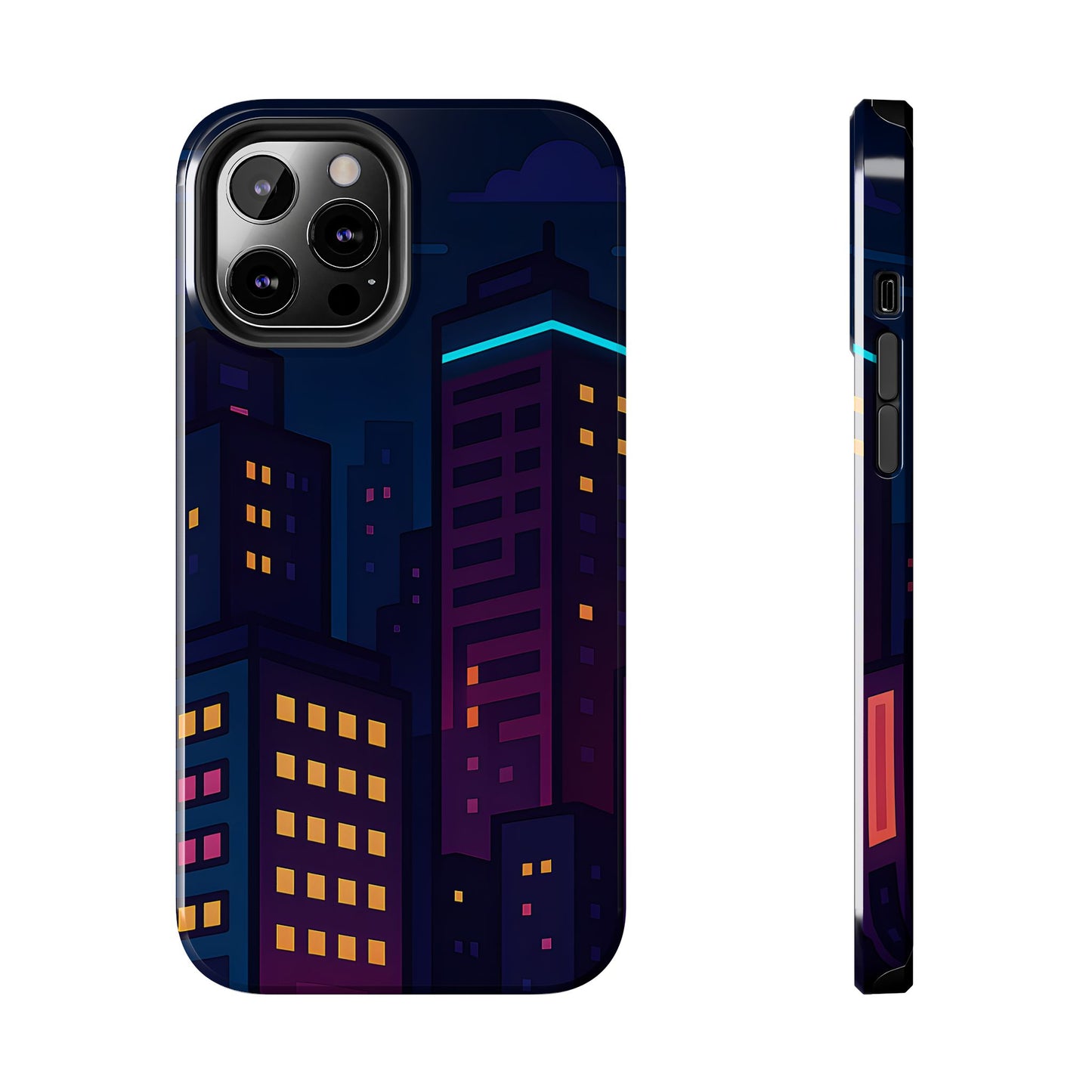 Neon City Skyline Tough Phone Case – Night Aesthetic Protective Cover for iPhone & Samsung