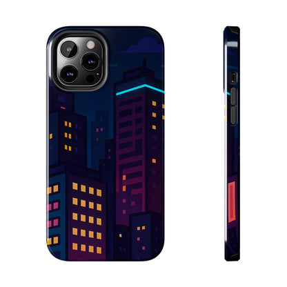 Neon City Skyline Tough Phone Case – Night Aesthetic Protective Cover for iPhone & Samsung