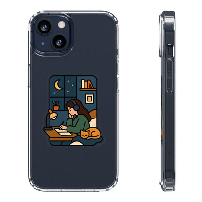 Clear Lofi Midnight Study Case - Cozy Aesthetic Transparent Cover for iPhone & Samsung