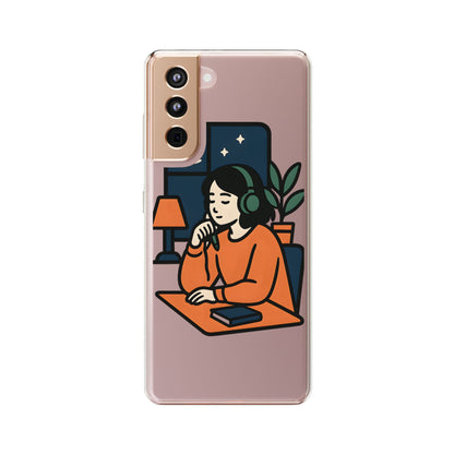 Clear Lofi Study Girl Case - Minimalist Aesthetic Transparent Cover for iPhone & Samsung