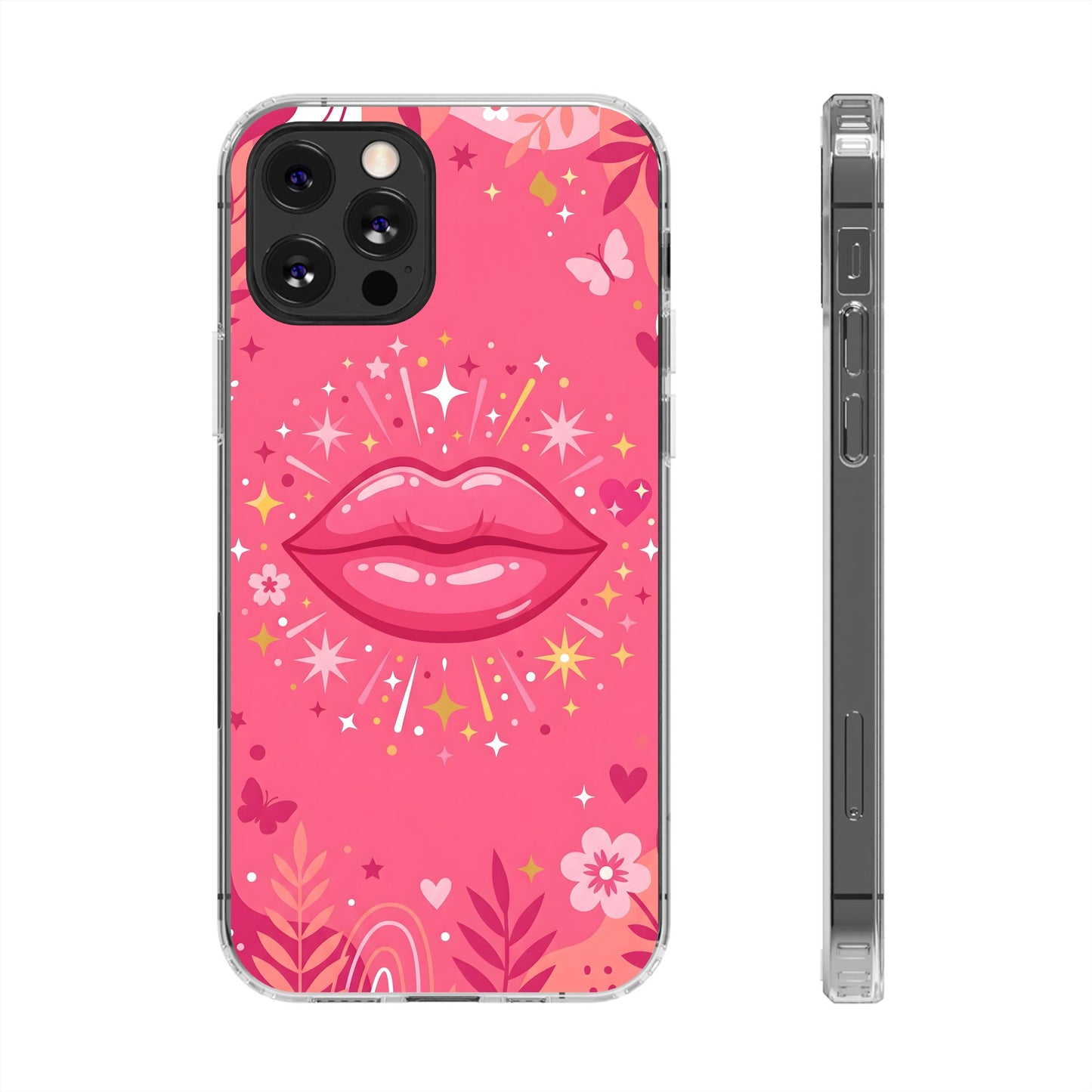 Retro Glam Pink Lips Clear Case - MagSafe Compatible Y2K Cover