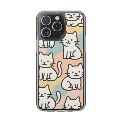 Clear White Cat Pattern Case - Kawaii Pastel Aesthetic Transparent Cover