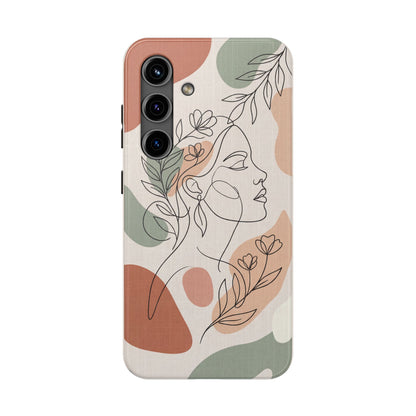 Earthy Abstract Female Line Art Tough Case - Minimalist Boho Cover for iPhone & Samsung