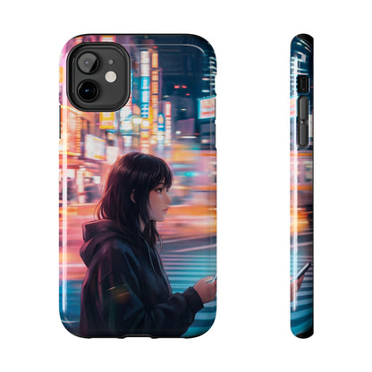 Neon City Girl Tough Case - Urban Melancholy Anime Cover for iPhone & Samsung