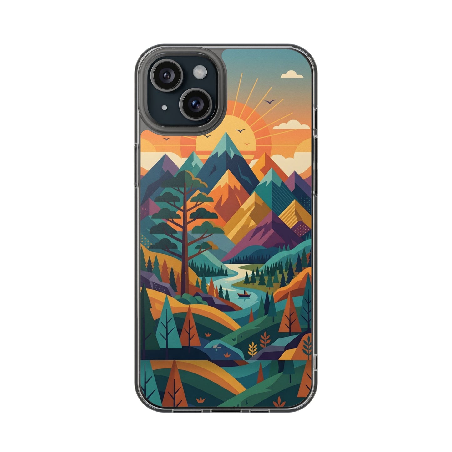 Retro Mountain Landscape Clear Case - Minimalist Outdoor Aesthetic Cover