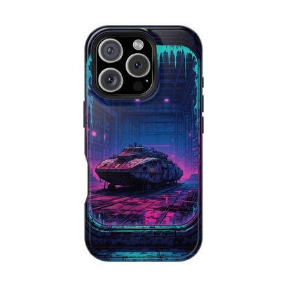 Cyberpunk Garage: Neon Sci-Fi Hover Tank MagSafe Case