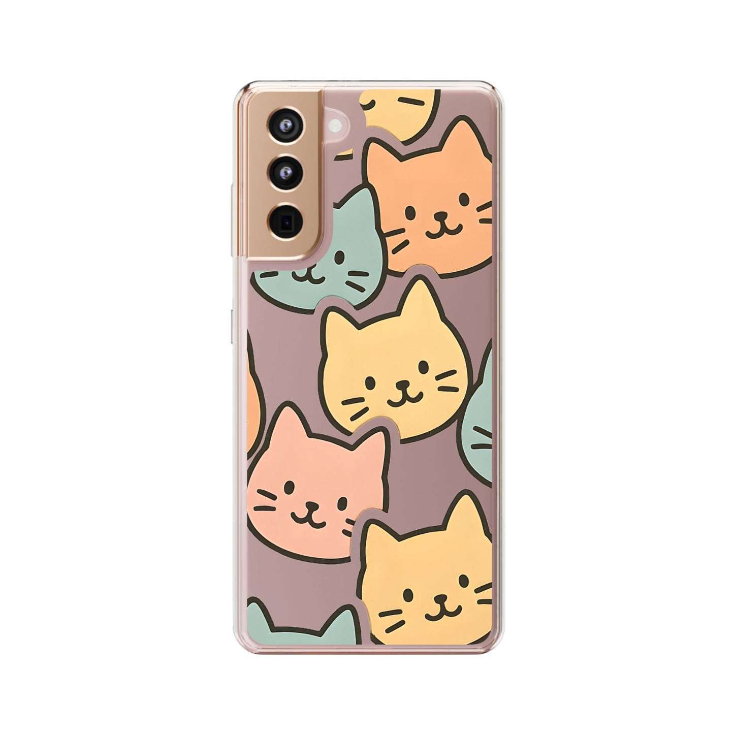 Clear Colorful Cat Pattern Case - Kawaii Aesthetic Transparent Cover for iPhone & Samsung
