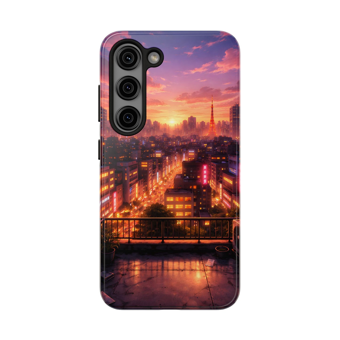 Tokyo Sunset Rooftop Tough Case - Urban Lo-Fi Skyline Cover for iPhone & Samsung