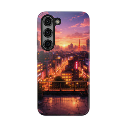 Tokyo Sunset Rooftop Tough Case - Urban Lo-Fi Skyline Cover for iPhone & Samsung