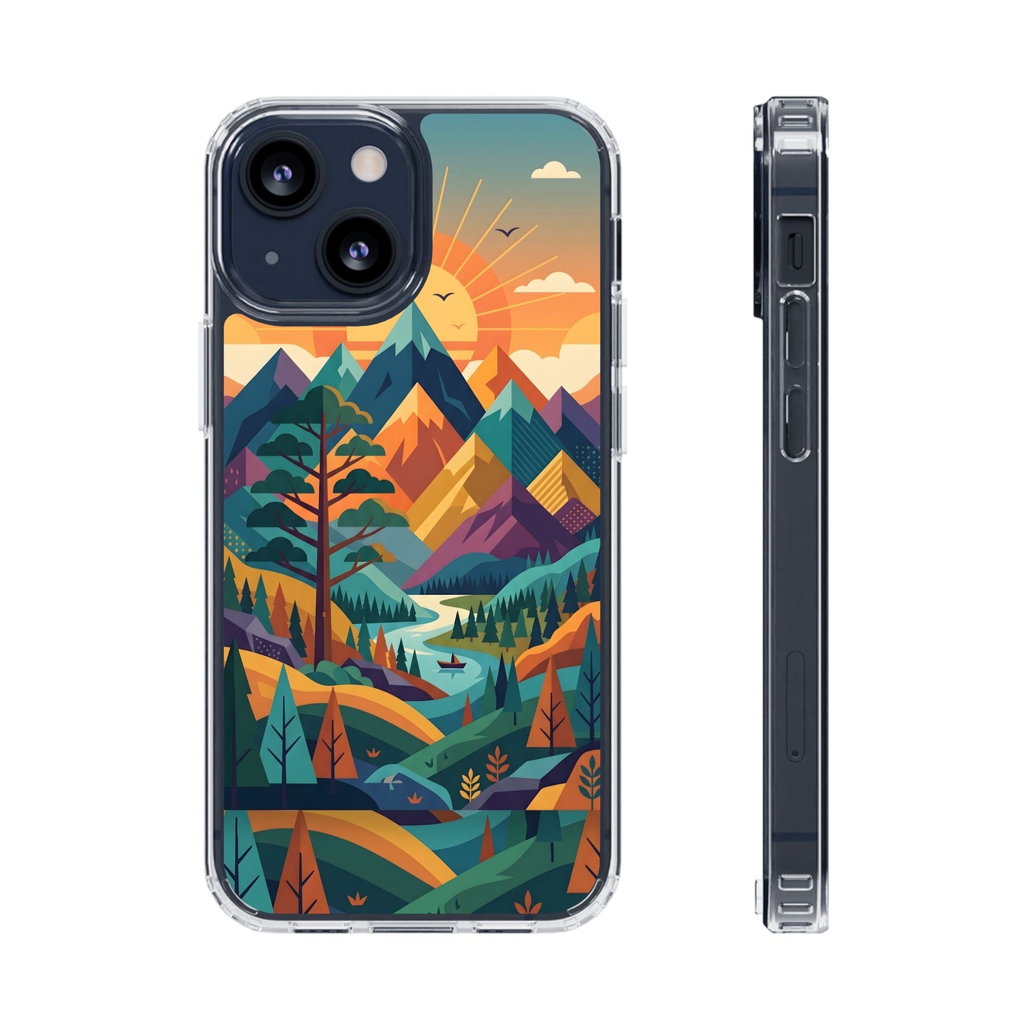 Retro Mountain Landscape Clear Case - Minimalist Outdoor Aesthetic Cover