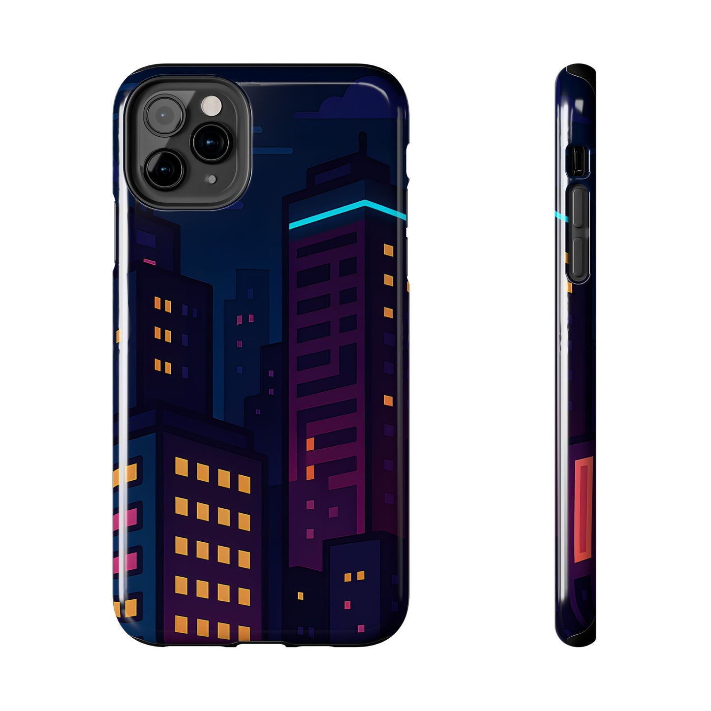 Neon City Skyline Tough Phone Case – Night Aesthetic Protective Cover for iPhone & Samsung