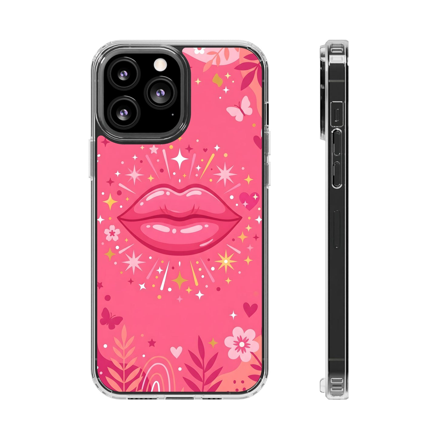Retro Glam Pink Lips Clear Case - MagSafe Compatible Y2K Cover