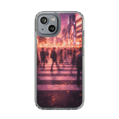 Clear Neon City Sunset Case - Tokyo Crosswalk Aesthetic Transparent Cover