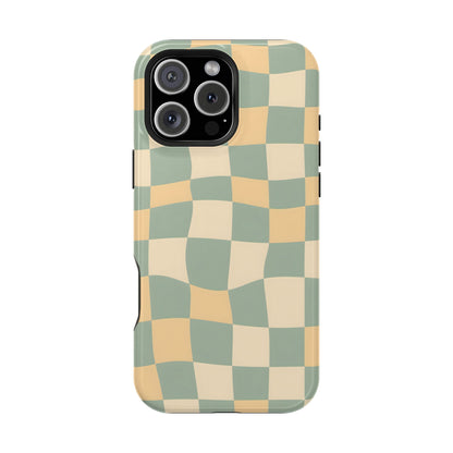 Wavy Sage & Cream Checkerboard Magnetic Case
