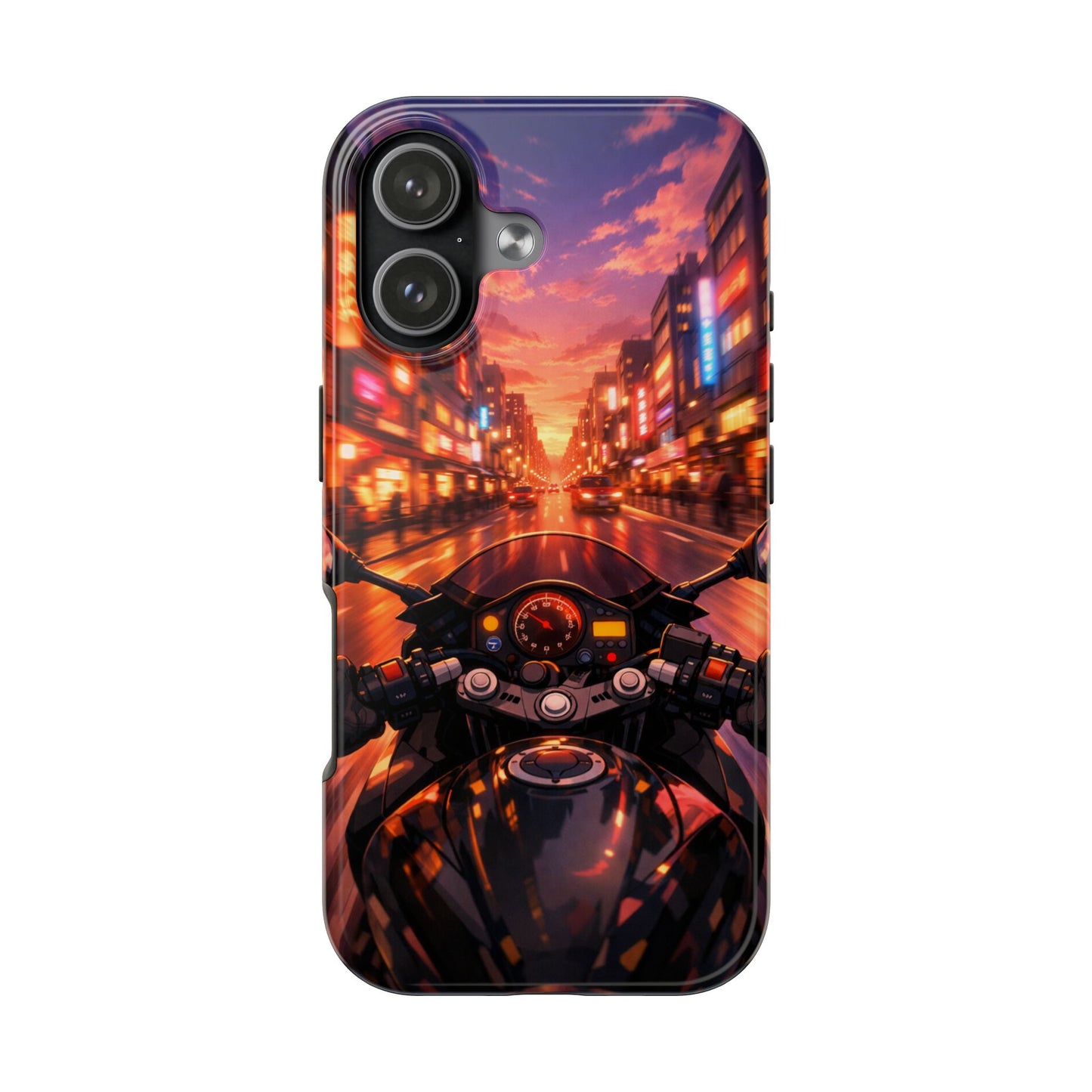 Motorcycle City POV Tough Case - Urban Sunset Rider Cover for iPhone & Samsung