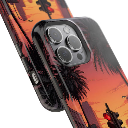 Lofi City Sunset: Aesthetic Urban Palm Tree MagSafe Case