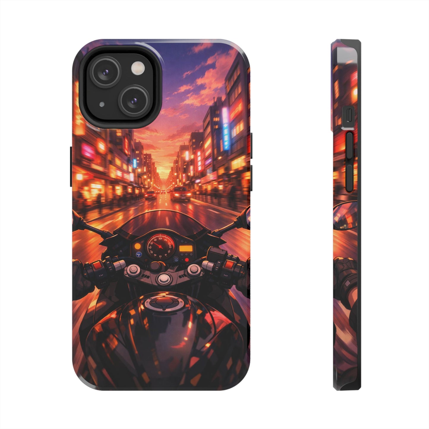 Motorcycle City POV Tough Case - Urban Sunset Rider Cover for iPhone & Samsung