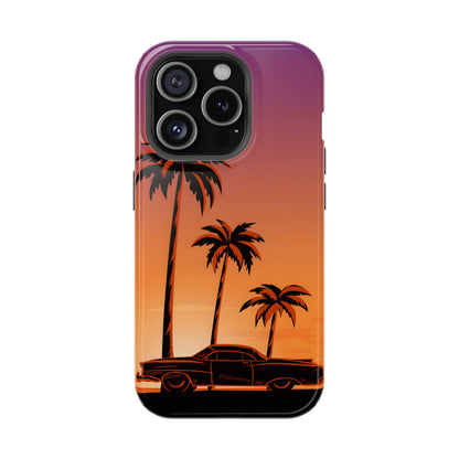 Retro Coastline: Vintage Car & Palm Sunset MagSafe Case