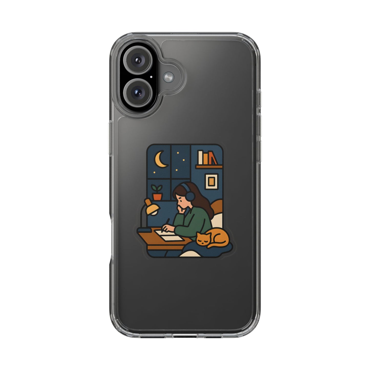 Clear Lofi Midnight Study Case - Cozy Aesthetic Transparent Cover for iPhone & Samsung