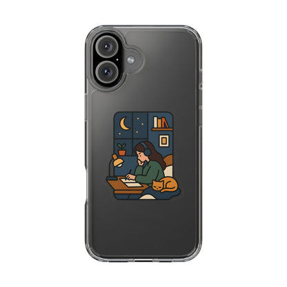 Clear Lofi Midnight Study Case - Cozy Aesthetic Transparent Cover for iPhone & Samsung