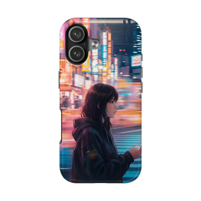 Neon City Girl Tough Case - Urban Melancholy Anime Cover for iPhone & Samsung