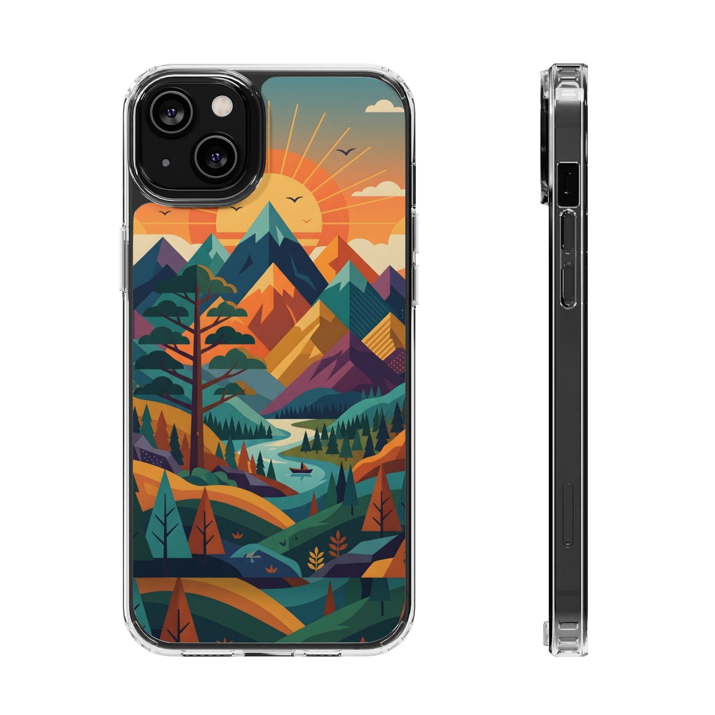 Retro Mountain Landscape Clear Case - Minimalist Outdoor Aesthetic Cover