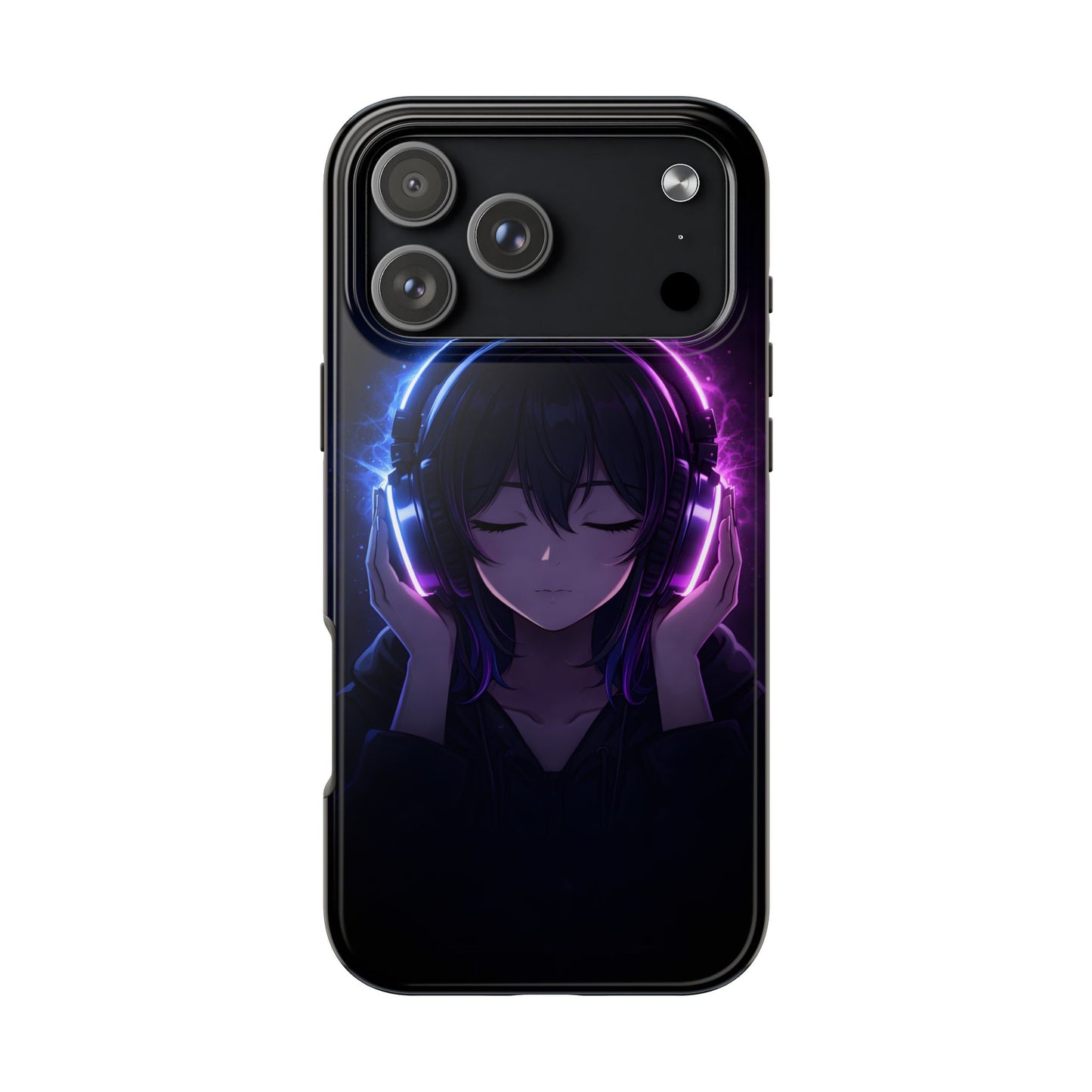Neon Music Anime Girl Tough Case - Purple & Blue Aesthetic Cover for iPhone & Samsung