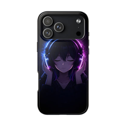 Neon Music Anime Girl Tough Case - Purple & Blue Aesthetic Cover for iPhone & Samsung