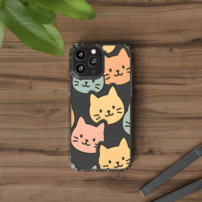 Clear Colorful Cat Pattern Case - Kawaii Aesthetic Transparent Cover for iPhone & Samsung