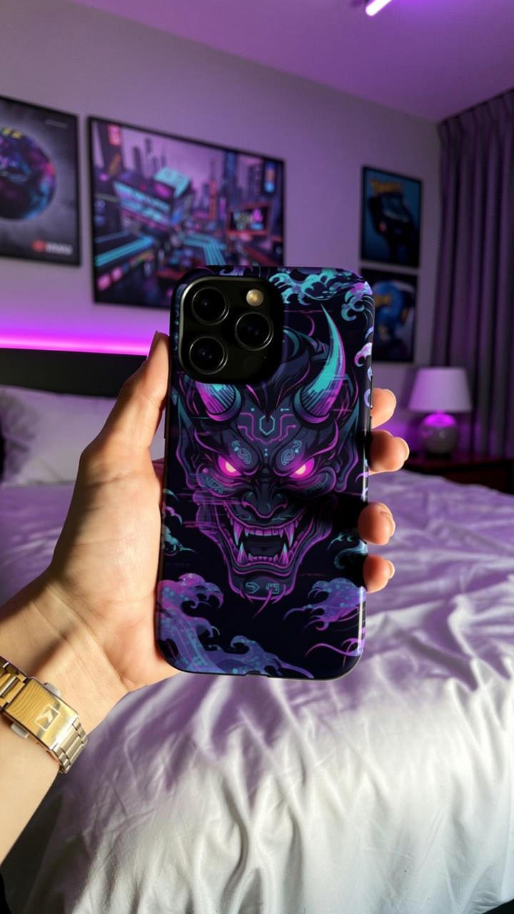Cyber Oni: Neon Cyberpunk Japanese Mask MagSafe Case