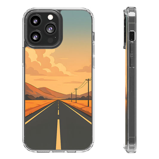 Clear Open Road Sunset Case - Minimalist Journey Aesthetic Transparent Cover