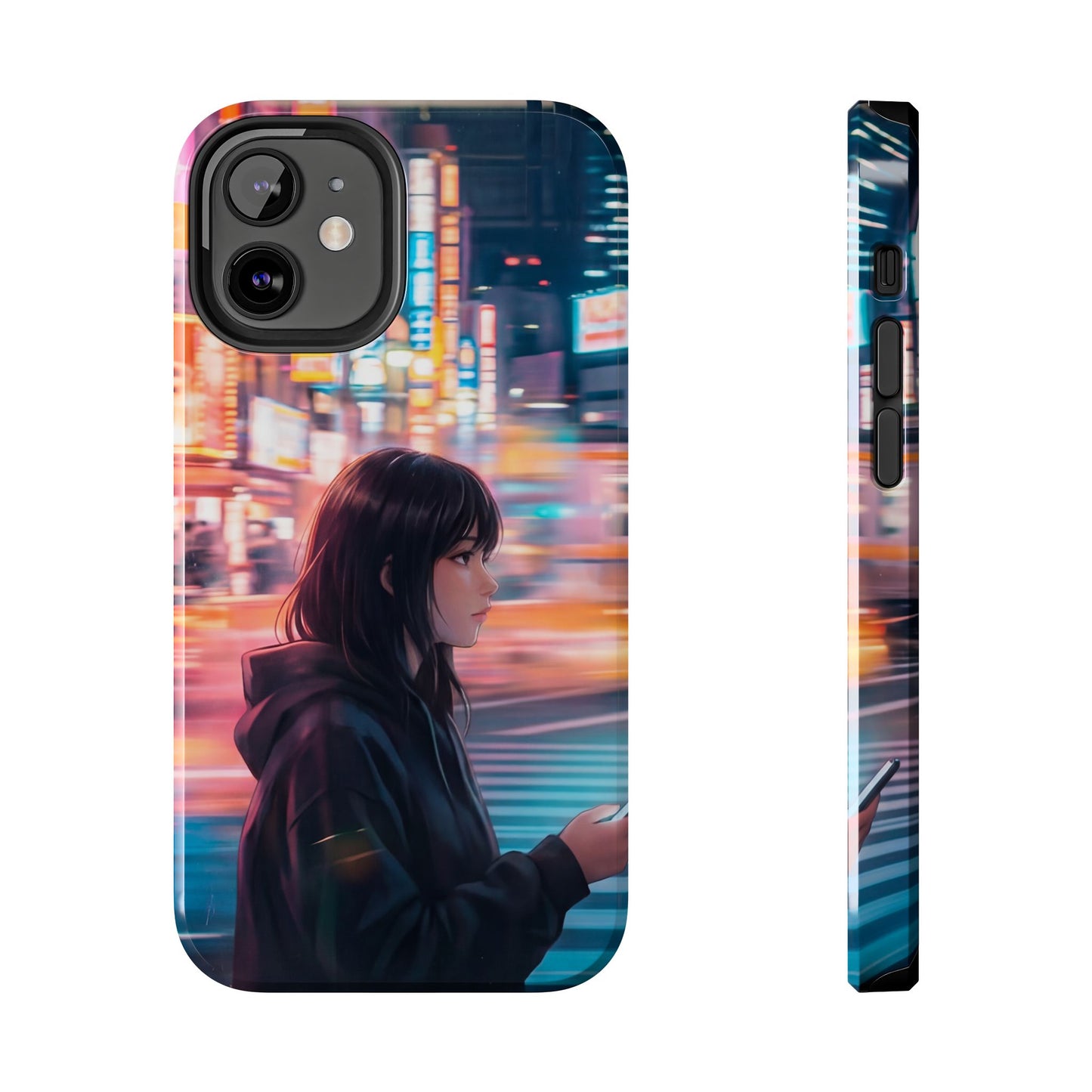 Neon City Girl Tough Case - Urban Melancholy Anime Cover for iPhone & Samsung