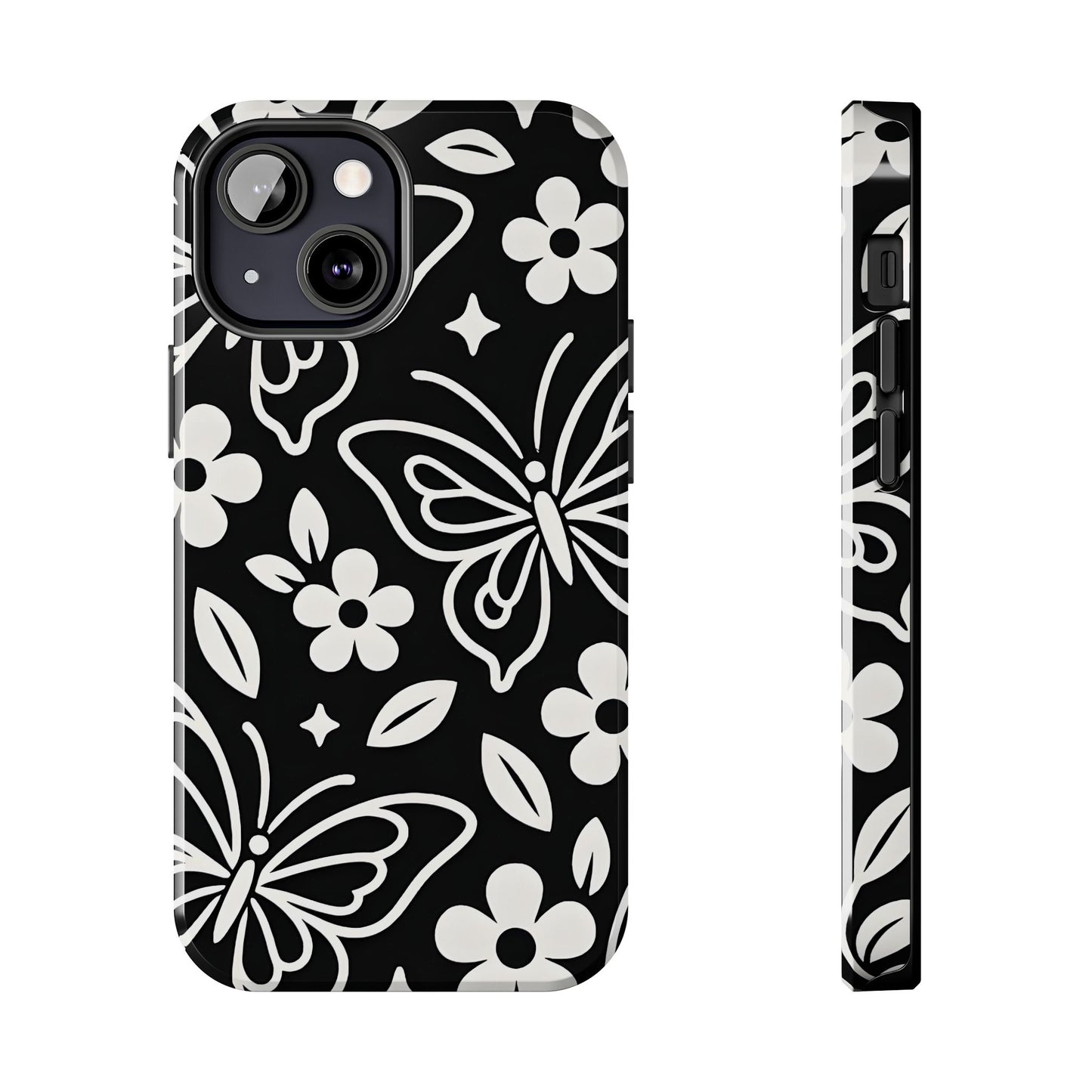 Midnight Butterfly Line Art Tough Case - Minimalist Floral Cover for iPhone & Samsung