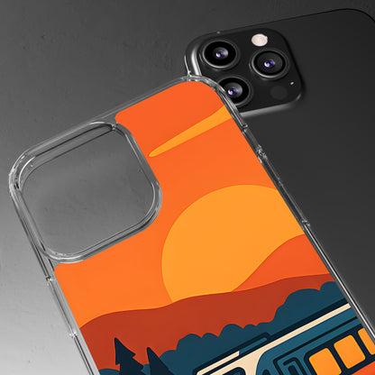 Clear Sunset Train Phone Case - Minimalist Travel Aesthetic Transparent Cover