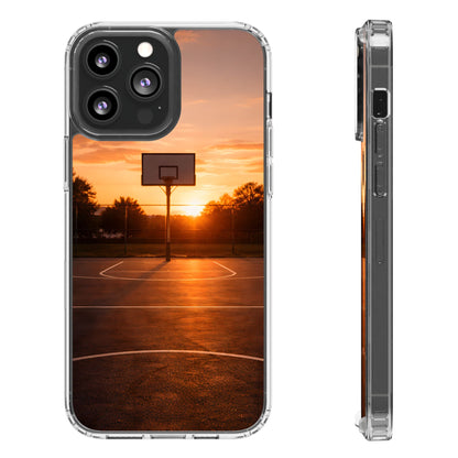 Clear Golden Hour Basketball Case - Urban Sunset Court Transparent Cover