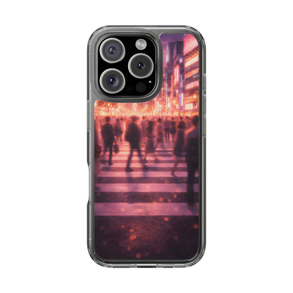 Clear Neon City Sunset Case - Tokyo Crosswalk Aesthetic Transparent Cover