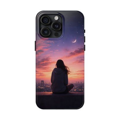 Dreamy Rooftop Sunset Tough Case - Lo-Fi Cityscape Cover for iPhone & Samsung