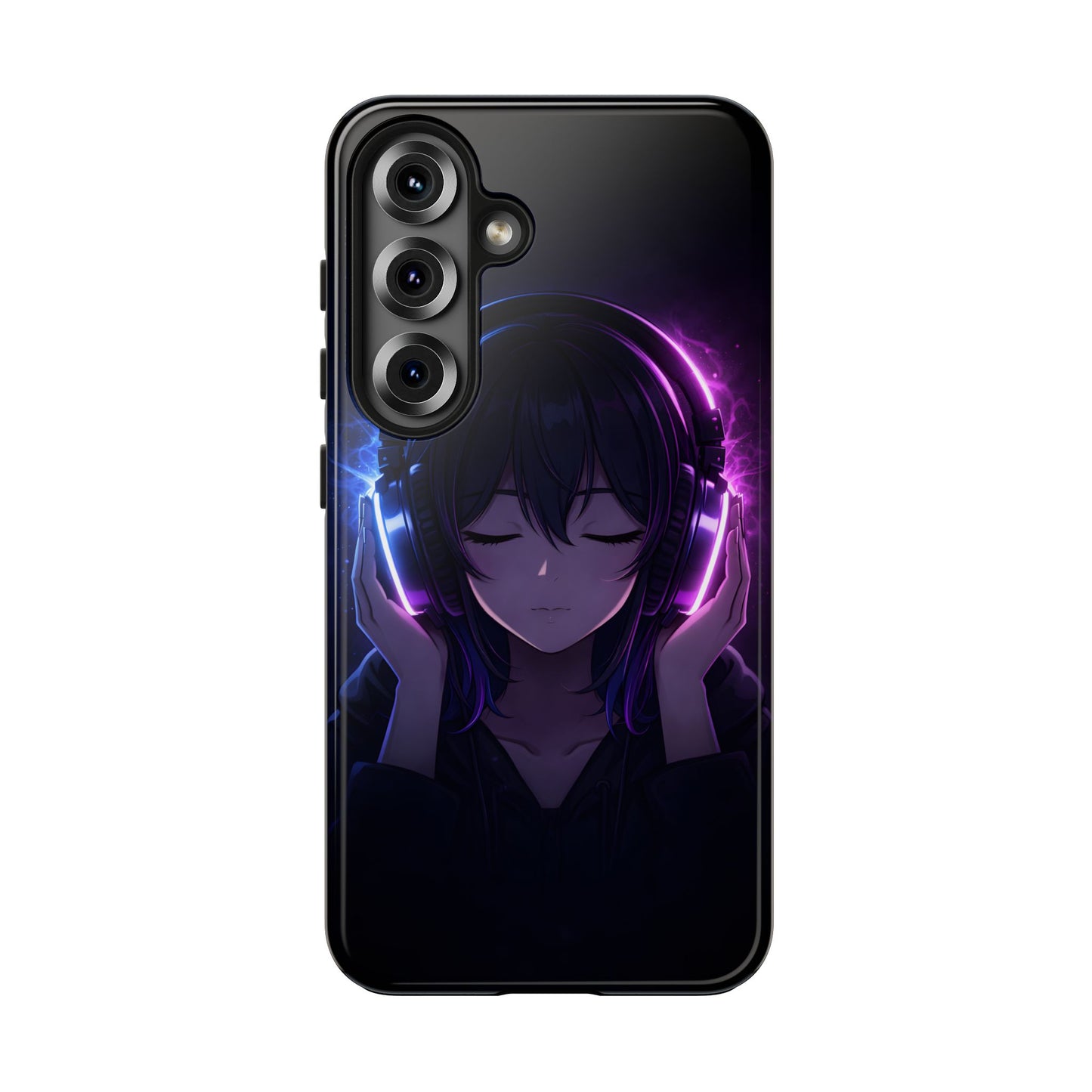 Neon Music Anime Girl Tough Case - Purple & Blue Aesthetic Cover for iPhone & Samsung