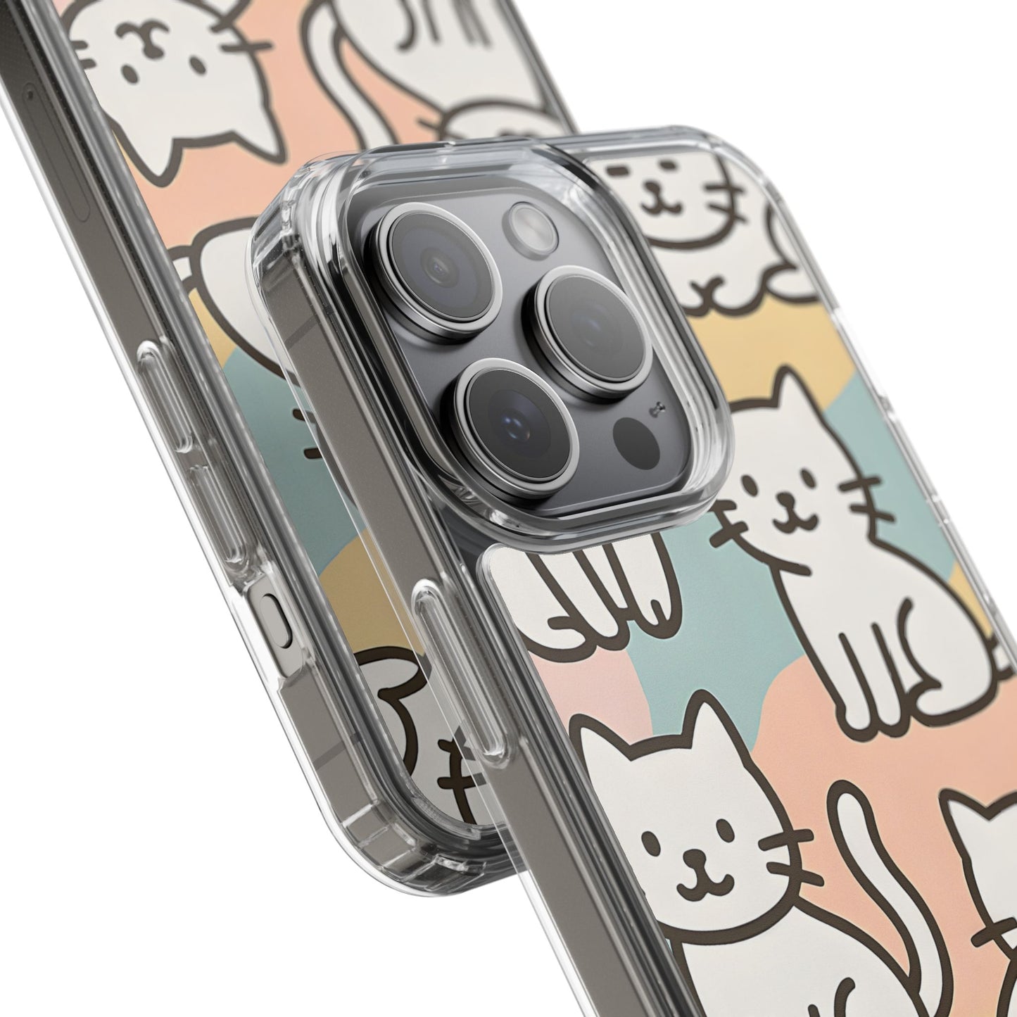Clear White Cat Pattern Case - Kawaii Pastel Aesthetic Transparent Cover