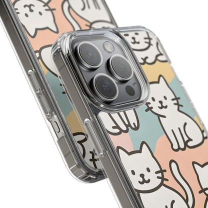 Clear White Cat Pattern Case - Kawaii Pastel Aesthetic Transparent Cover