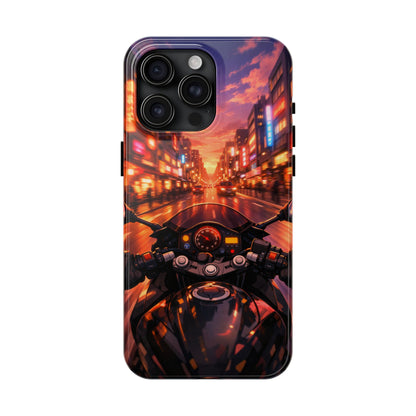 Motorcycle City POV Tough Case - Urban Sunset Rider Cover for iPhone & Samsung