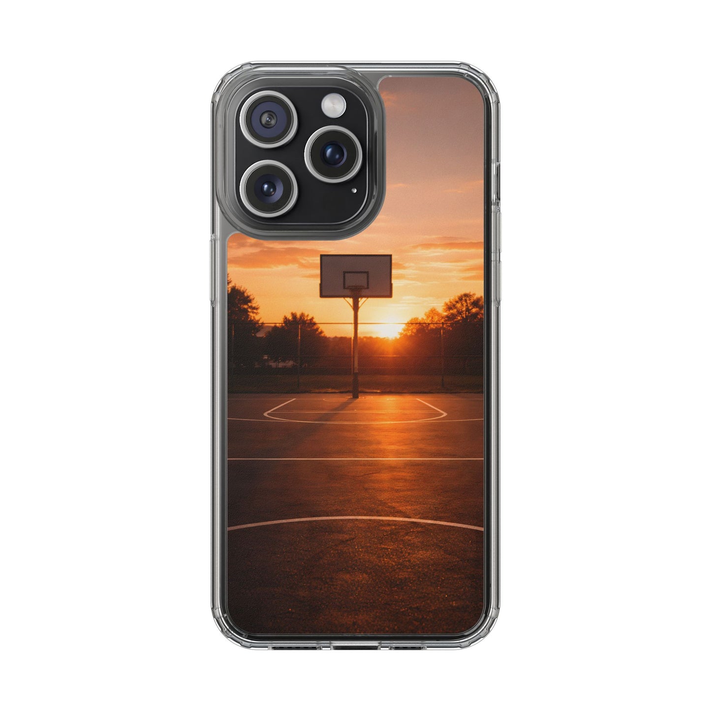 Clear Golden Hour Basketball Case - Urban Sunset Court Transparent Cover