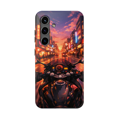 Motorcycle City POV Tough Case - Urban Sunset Rider Cover for iPhone & Samsung