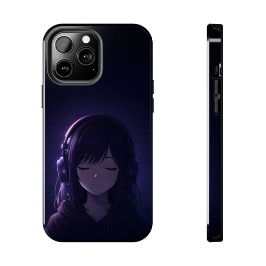 Midnight Lofi Anime Girl Tough Case - Deep Purple Music Cover for iPhone & Samsung