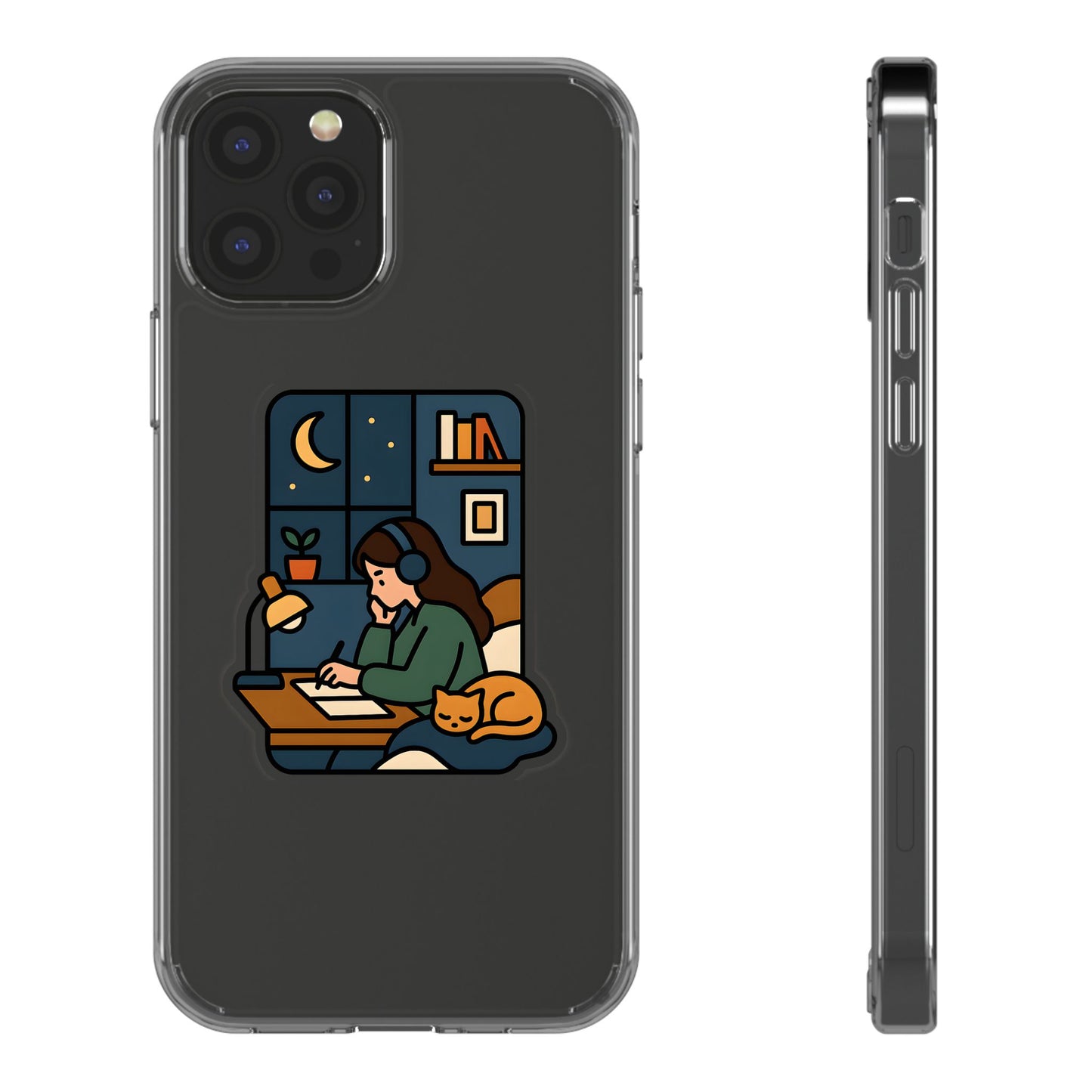 Clear Lofi Midnight Study Case - Cozy Aesthetic Transparent Cover for iPhone & Samsung