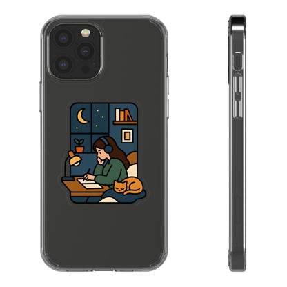 Clear Lofi Midnight Study Case - Cozy Aesthetic Transparent Cover for iPhone & Samsung