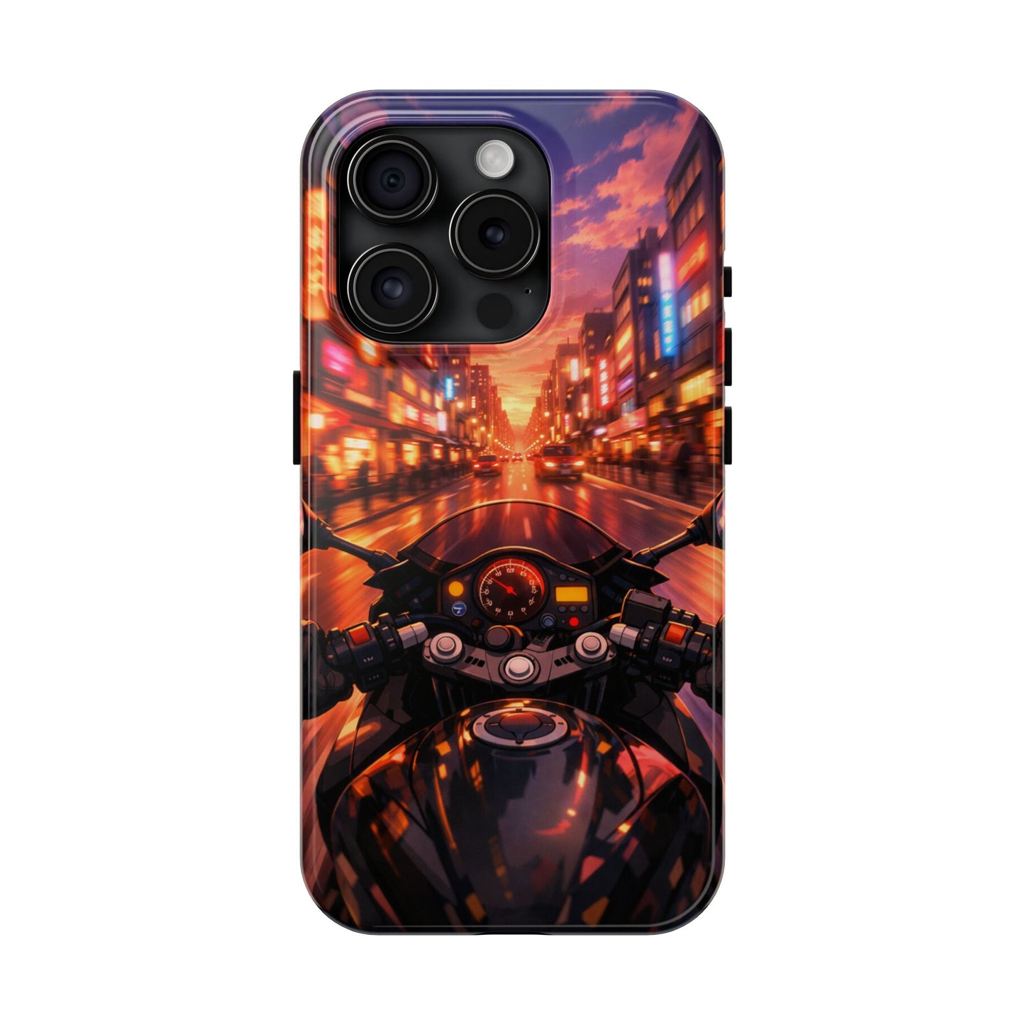 Motorcycle City POV Tough Case - Urban Sunset Rider Cover for iPhone & Samsung